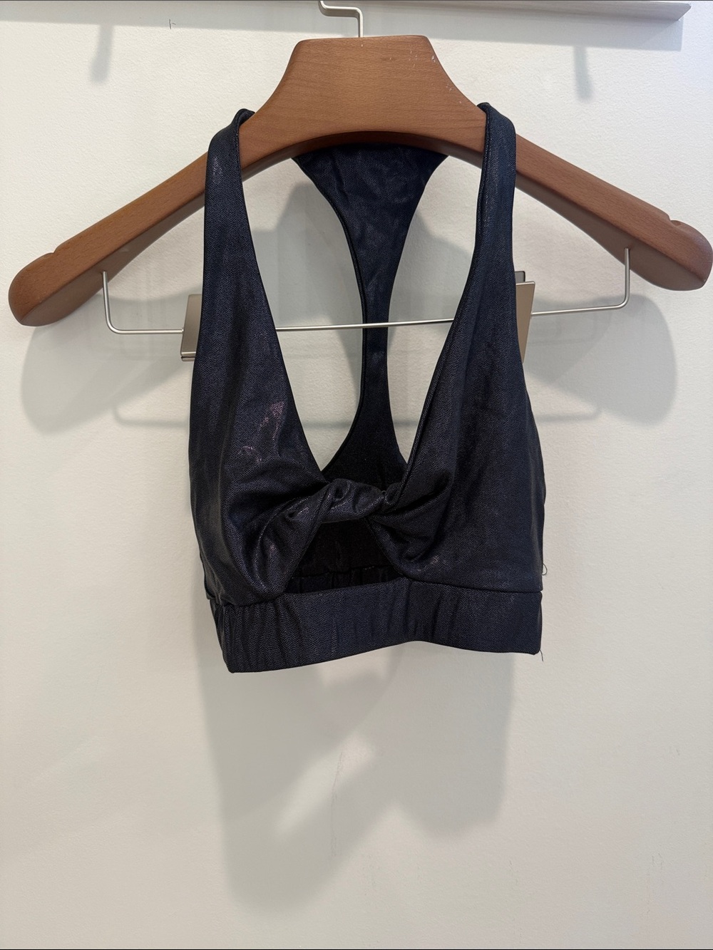 Beach Riot Black Twist-Front Sports Bralette black iridescent halter-style sport